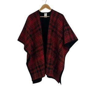 Woolrich Red and Black Plaid Reversible Open Poncho